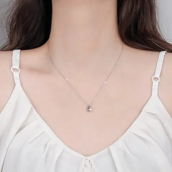 Sterling Silver Water Drop Pear Shape Dainty Delicate Pendant Necklace - Picture 3 of 6